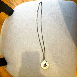 Necklace handmade with embroidered bee on long chain